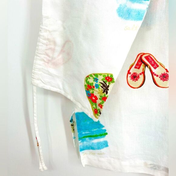 Hot Cotton Linen Blend Beach Print Button-Up Shirt XL - Picture 3 of 5